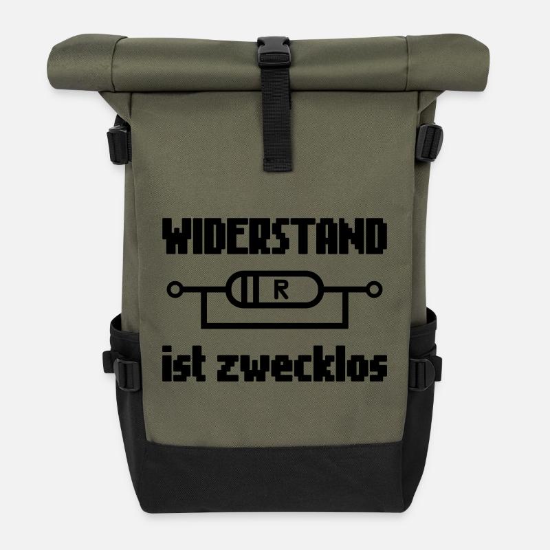 Widerstand ist Zwecklos – Strom & Technik-Humor - Rolltop Rucksack - Olive/Schwarz