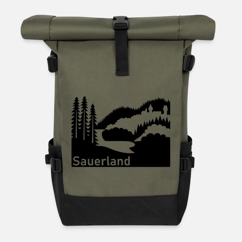 Sauerland Silhouette Landscape Highway Sign - Roll Top Backpack - olive/black