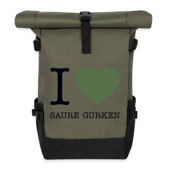 I love Saure Gurken - Rolltop Rucksack - Olive/Schwarz - Vorne