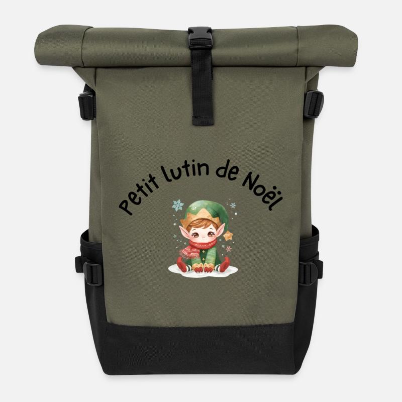 Little Christmas elf - Roll Top Backpack - olive/black