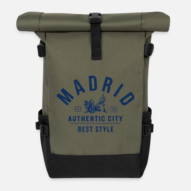 Madrid Authentic Vintage Style City - Roll Top Backpack - olive/black