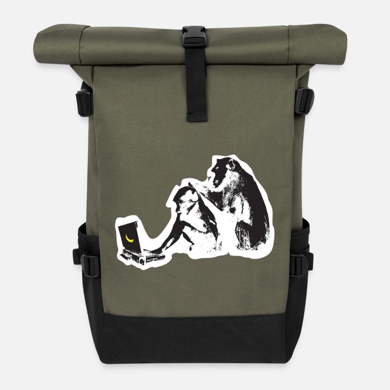 Street Art Tech Monkey - Rolltop Rucksack - Olive/Schwarz