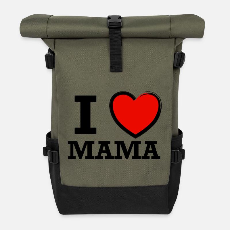 I love Mama  - Rolltop Rucksack - Olive/Schwarz