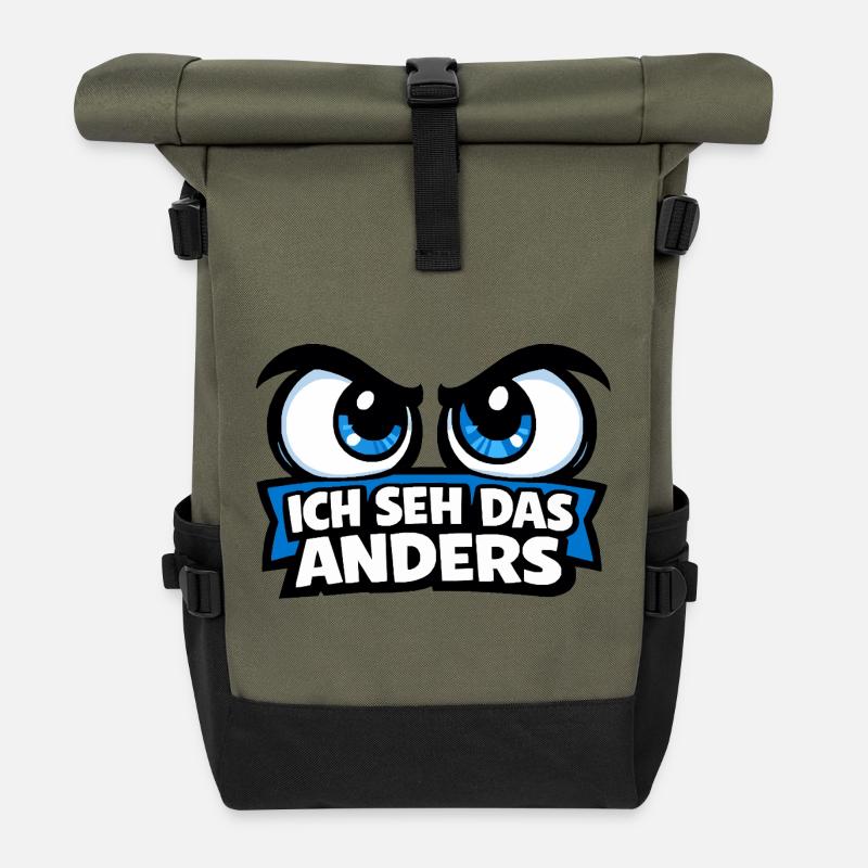 I see it differently – Comic Eyes Statement Motif - Roll Top Backpack - olive/black