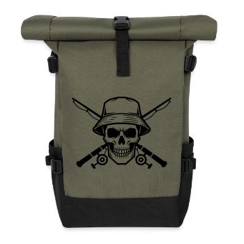 Angler Skull Coat of Arms Black - Roll Top Backpack - olive/black - Front