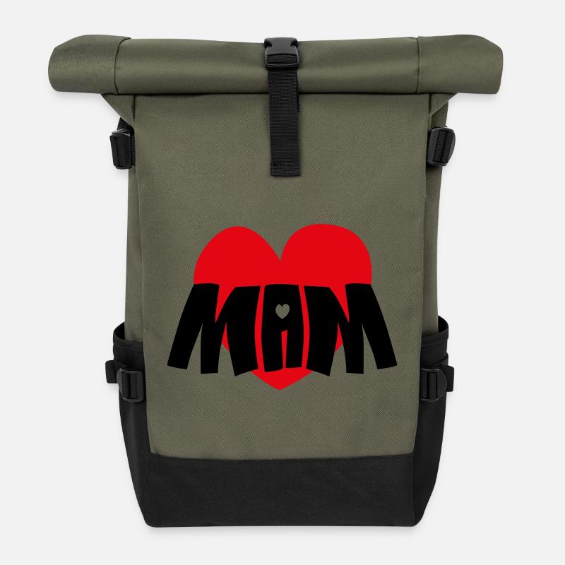 Mom Red Heart - Roll Top Backpack - olive/black