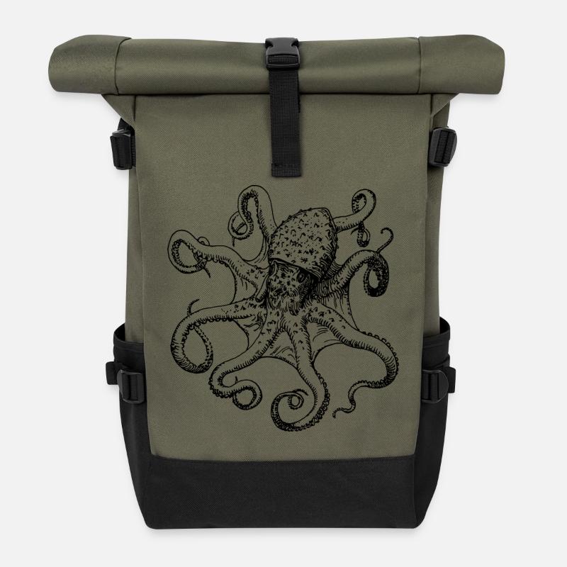 tintenfisch giant octopus krake kalmar sepien fish - Rolltop Rucksack - Olive/Schwarz