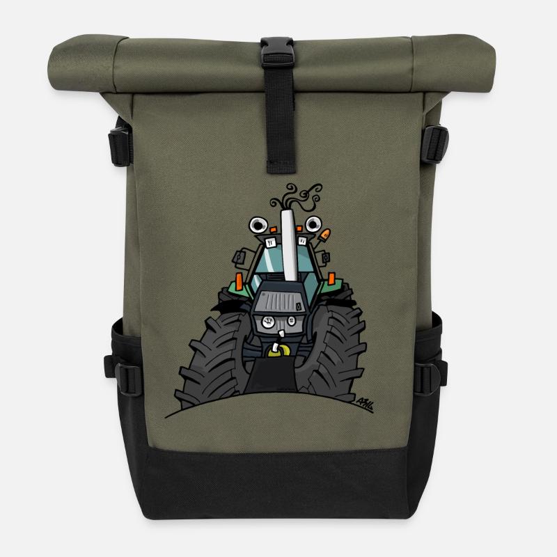 367 Grüner Traktor - Rolltop Rucksack - Olive/Schwarz
