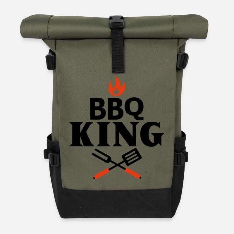 BBQ KING - Grill King - König Grillen - Rolltop Rucksack - Olive/Schwarz