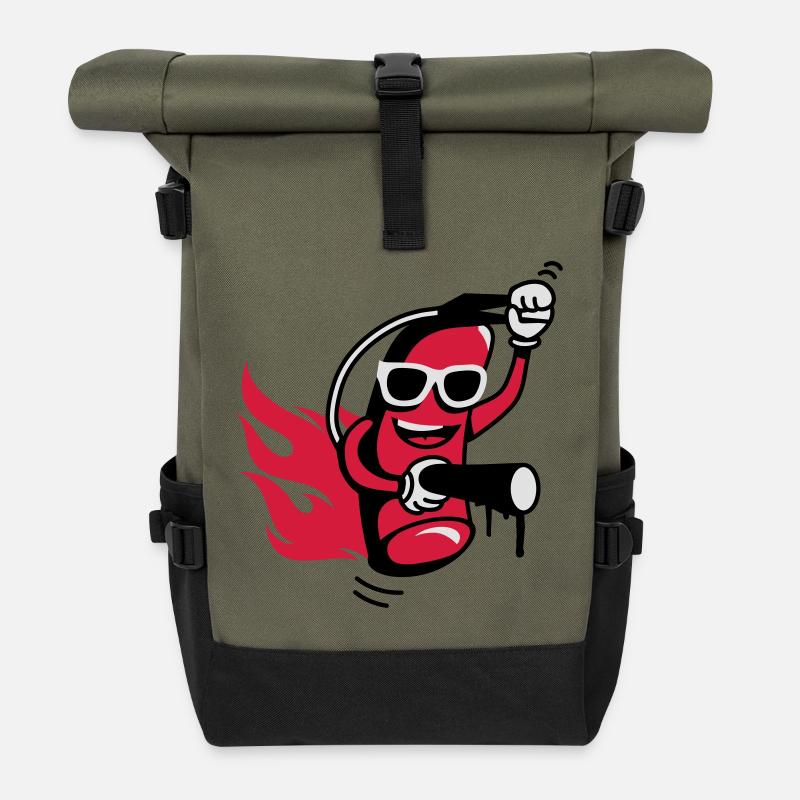 lustiger Feuerlöscher - Rolltop Rucksack - Olive/Schwarz