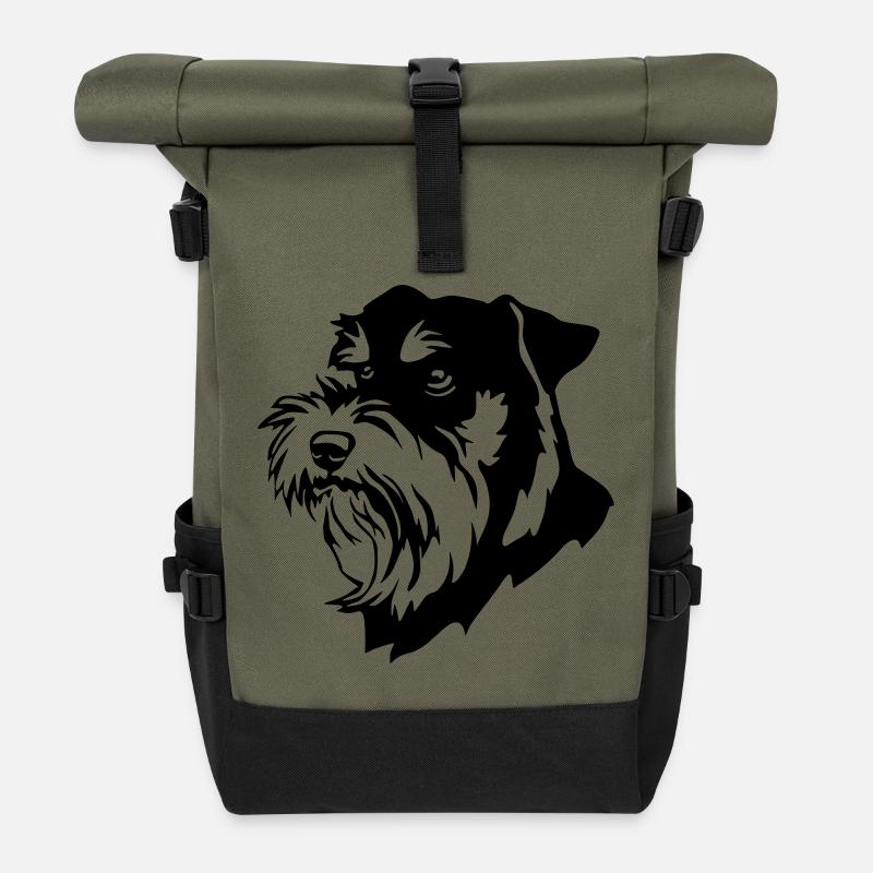 Schnauzer Kopf - Rolltop Rucksack - Olive/Schwarz
