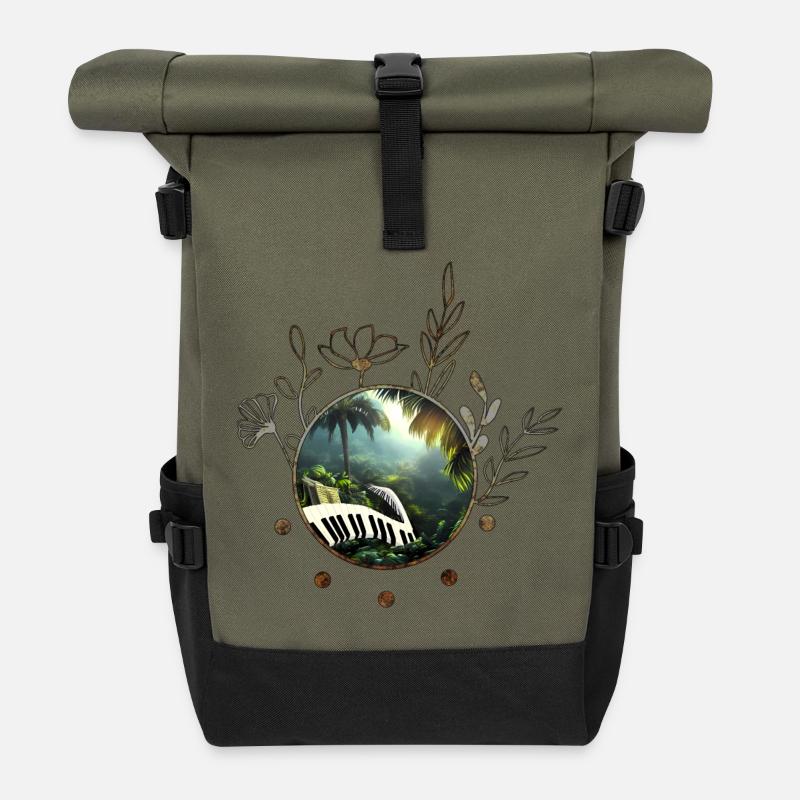 Klavier im Dschungel - Rolltop Rucksack - Olive/Schwarz