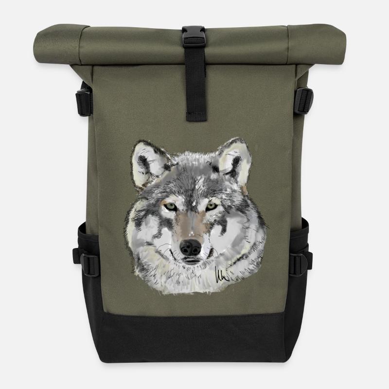Loup - Sac à dos roll top - olive/noir