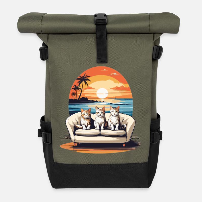 Katzen am Meer - Rolltop Rucksack - Olive/Schwarz