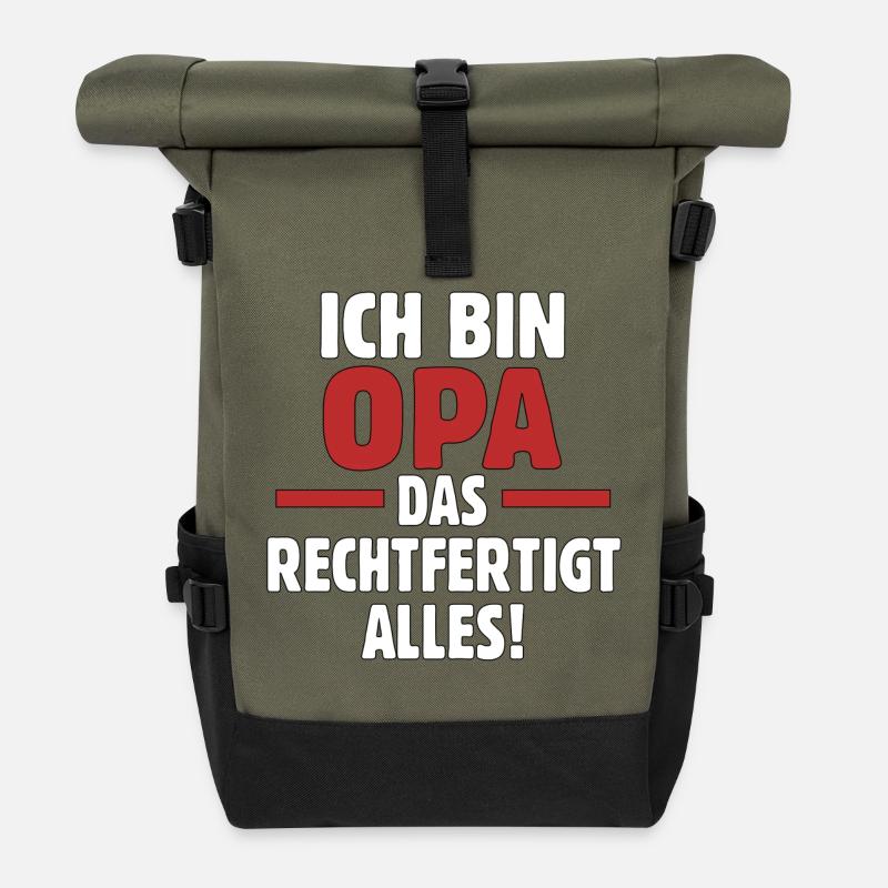 Ich bin Opa – Das Rechtfertigt Alles! - Rolltop Rucksack - Olive/Schwarz