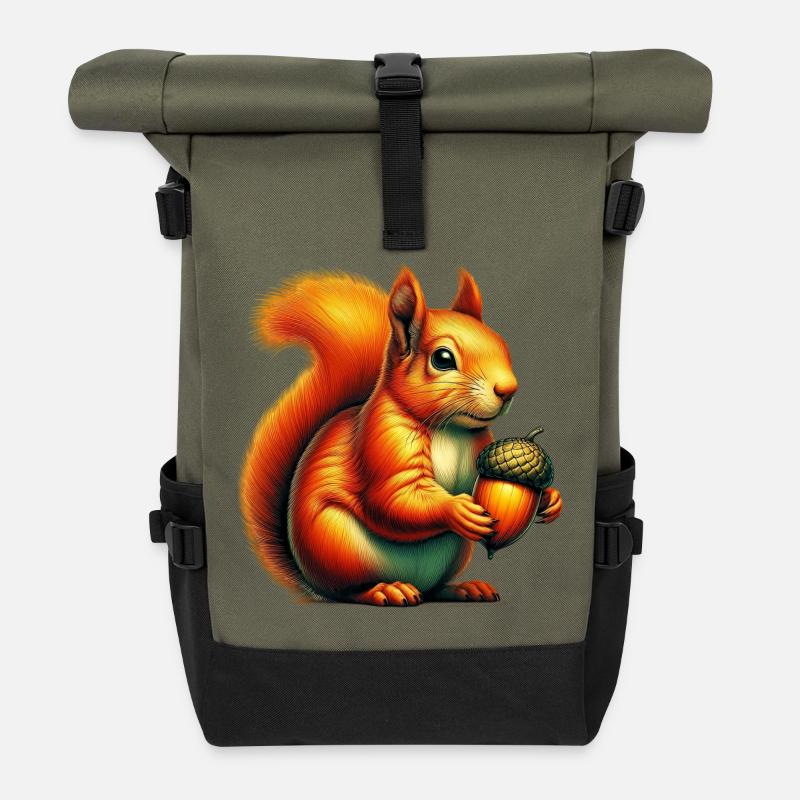 Eichhörnchen - Rolltop Rucksack - Olive/Schwarz