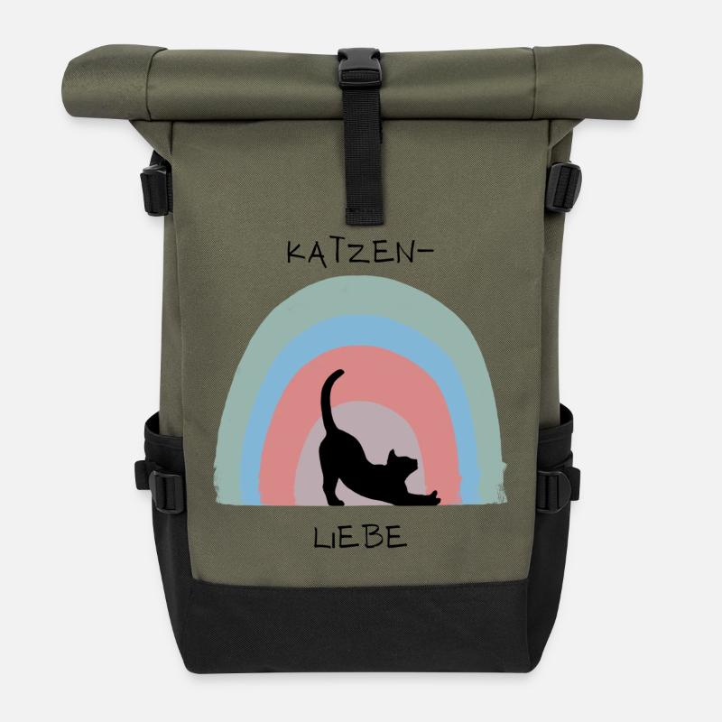 Cat Love - Roll Top Backpack - olive/black