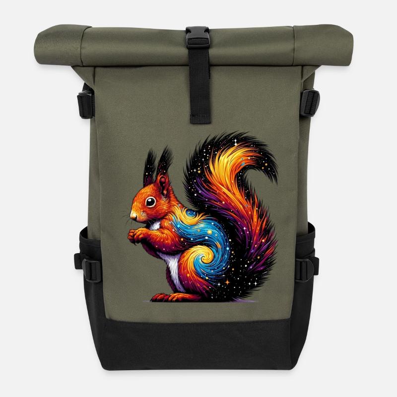 Eichhörnchen - Rolltop Rucksack - Olive/Schwarz