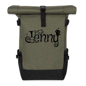Jenny Name Vorname Kätzchenname - Rolltop Rucksack - Olive/Schwarz - Vorne