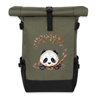 Panda Playful Adorable Fun Animal Colorful - Roll Top Backpack - olive/black - Front
