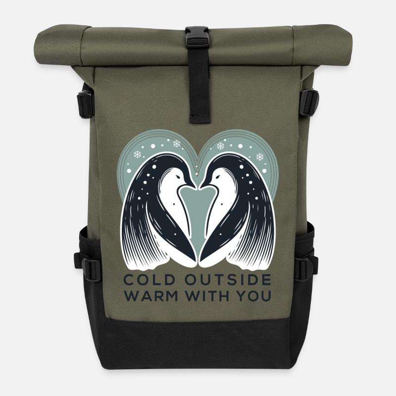 Cold Outside, Warm With You - Verliebte Pinguine - Rolltop Rucksack - Olive/Schwarz