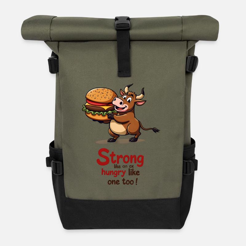Strong Like an Ox Burger - Roll Top Backpack - olive/black