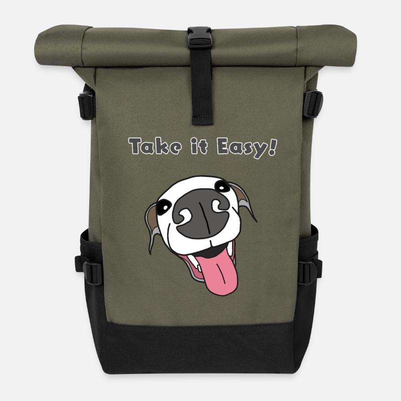 Take It Easy Pup Cartoon, italian greyhound - Roll Top Backpack - olive/black