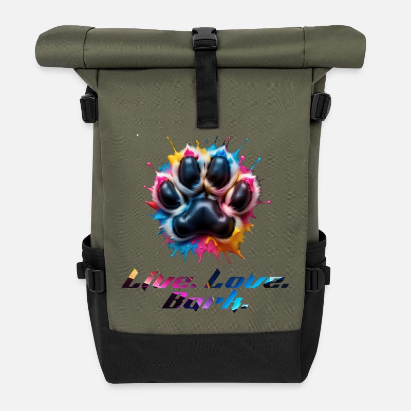 Bunte Pfote mit Emotionen - Rolltop Rucksack - Olive/Schwarz