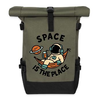 Space Explorer Astronaut Entspannendes Design - Rolltop Rucksack - Olive/Schwarz - Vorne