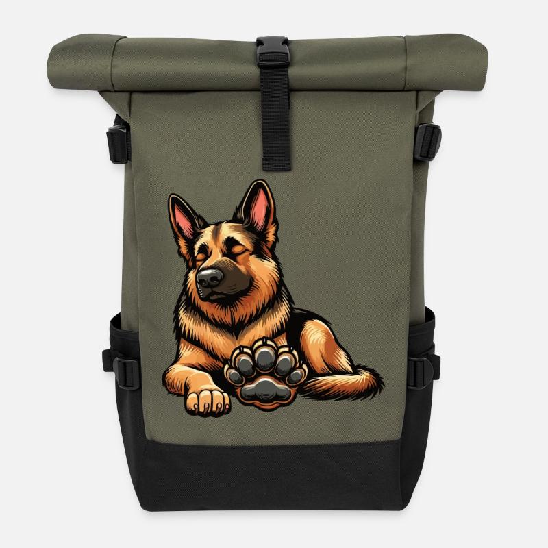 Deutscher Schäferhund Schäferhunde Schäferhunde - Rolltop Rucksack - Olive/Schwarz