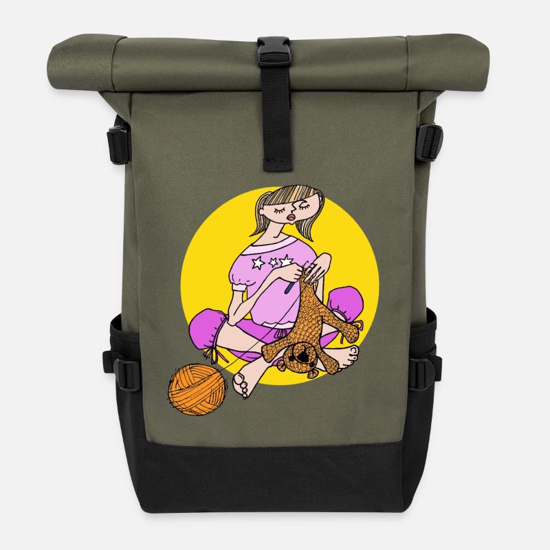 Mädchen in Pink - Rolltop Rucksack - Olive/Schwarz
