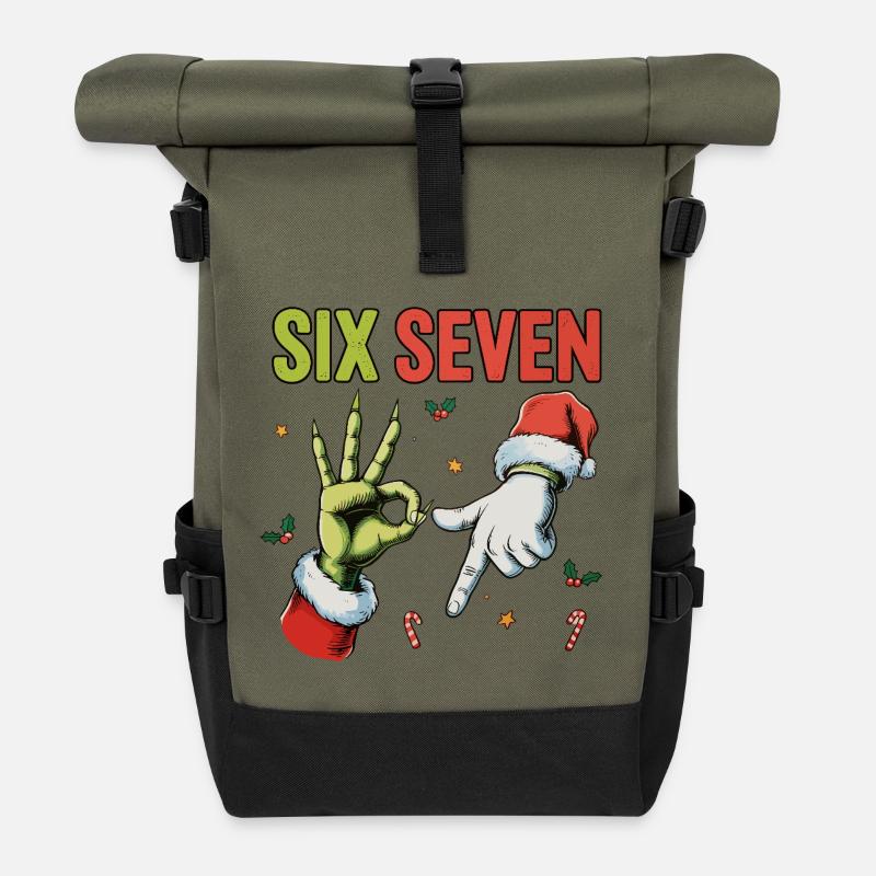 Six Seven Bruh Santa - Roll Top Backpack - olive/black