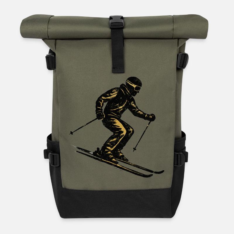 Skifahren | Skifahrer | Berg - Rolltop Rucksack - Olive/Schwarz