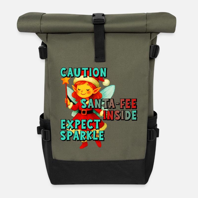 Caution: Santa-Fee Inside – Funny Christmas Fairy  - Rolltop Rucksack - Olive/Schwarz
