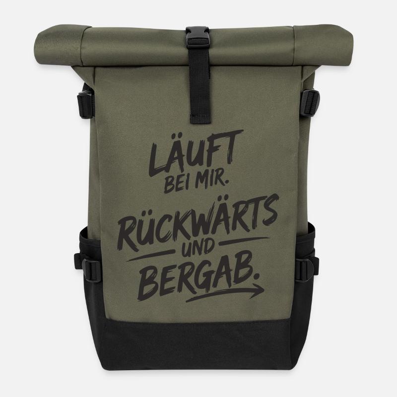 Läuft bei mir – rückwärts & bergab - Rolltop Rucksack - Olive/Schwarz