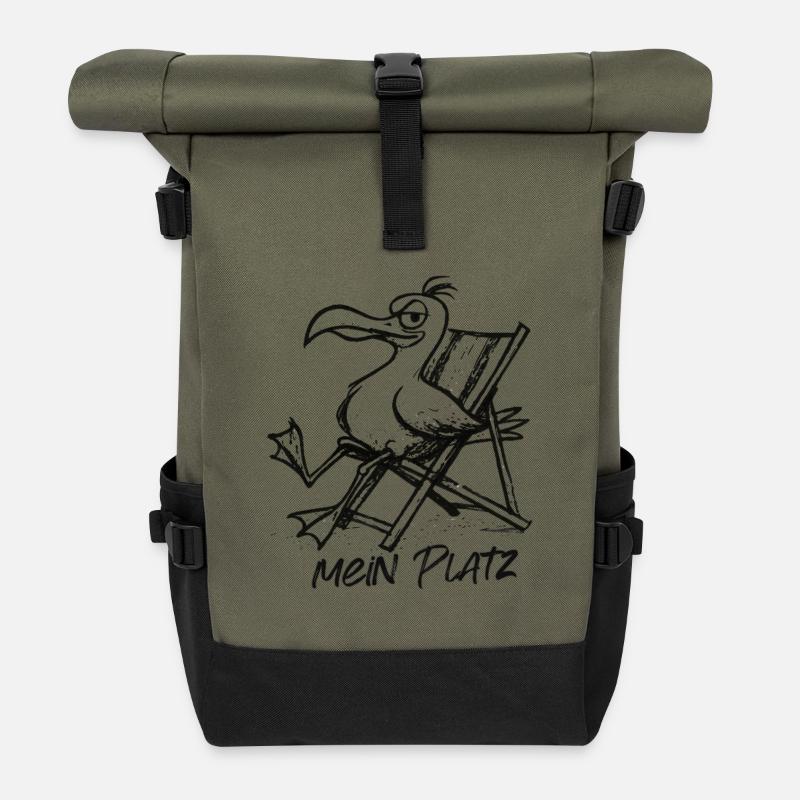 Pélican sur la chaise longue – Chez moi - Sac à dos roll top - olive/noir