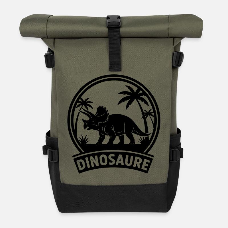 Dinosaurier2 - Rolltop Rucksack - Olive/Schwarz