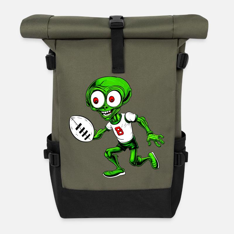 Rugbyspieler Alien - Rolltop Rucksack - Olive/Schwarz