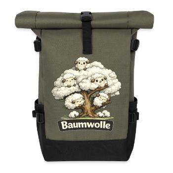 Cotton Sheep on Tree Pun Pun Shirt - Roll Top Backpack - olive/black - Front