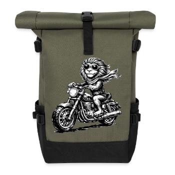 Affe auf Motorrad Schal - Rolltop Rucksack - Olive/Schwarz - Vorne