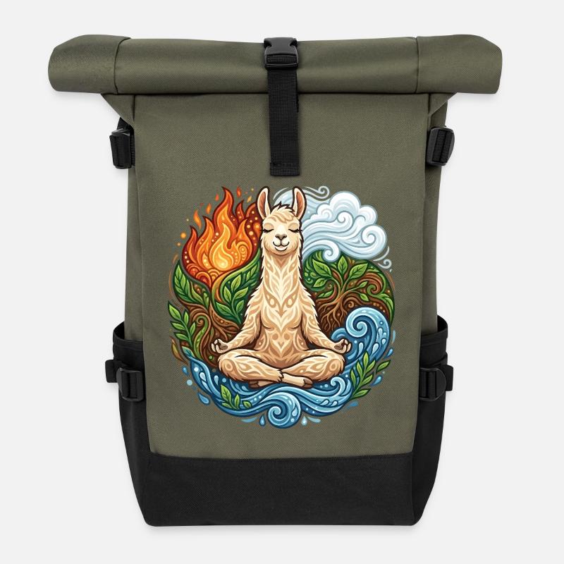 Zen Lama - Spirituelle Elemente & Meditation - Rolltop Rucksack - Olive/Schwarz