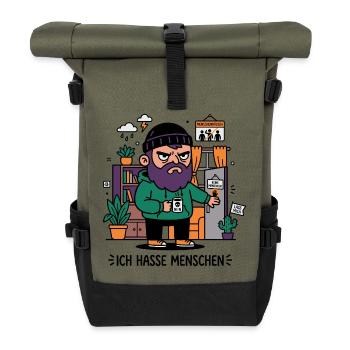 Keine Menschen Humor Introvertiert - Rolltop Rucksack - Olive/Schwarz - Vorne