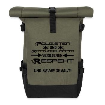 Polizist Rettungskräfte Polizei Feuerwehr Geschenk - Rolltop Rucksack - Olive/Schwarz - Vorne