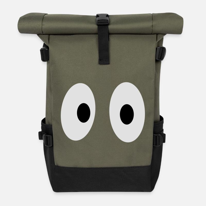 Lustige Augen - Rolltop Rucksack - Olive/Schwarz