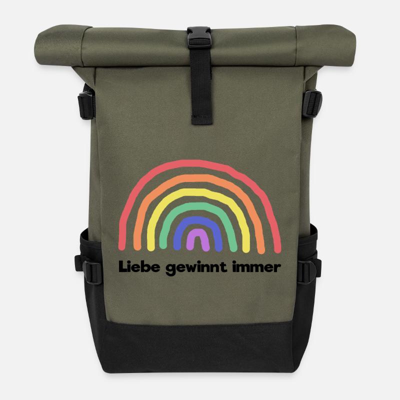 Regenbogen Liebe Statement Freiheit Frieden - Rolltop Rucksack - Olive/Schwarz