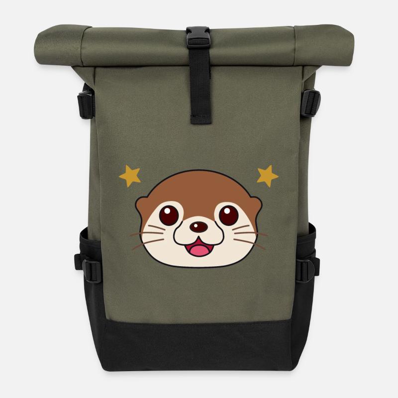 Smiling Cute Otter - Roll Top Backpack - olive/black