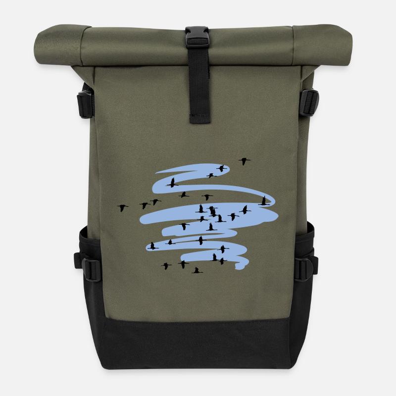 Wildgänse Kraniche Frühling - Rolltop Rucksack - Olive/Schwarz