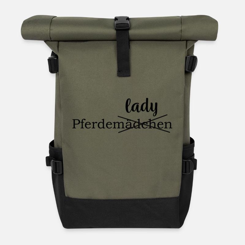 Pferdelady Pferdemädchen - Rolltop Rucksack - Olive/Schwarz