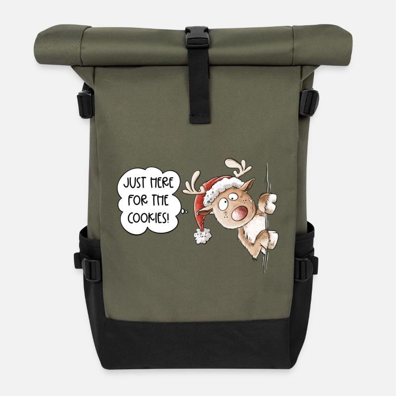 Rentier Weihnachten Spruch - Rolltop Rucksack - Olive/Schwarz