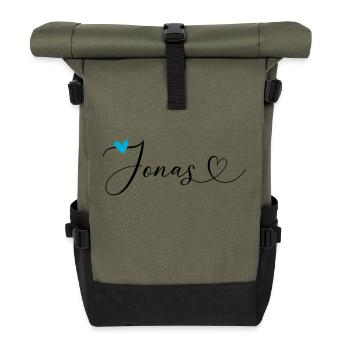 Jonas Name Vorname Kalligrafieherz - Rolltop Rucksack - Olive/Schwarz - Vorne